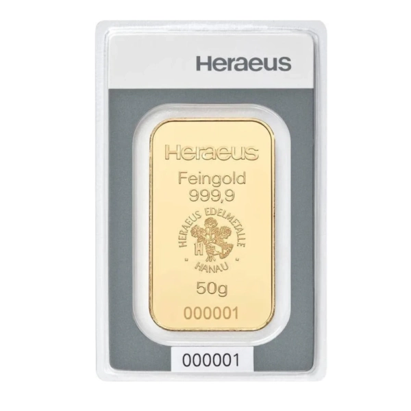 50 g Lingou de aur Heraeus