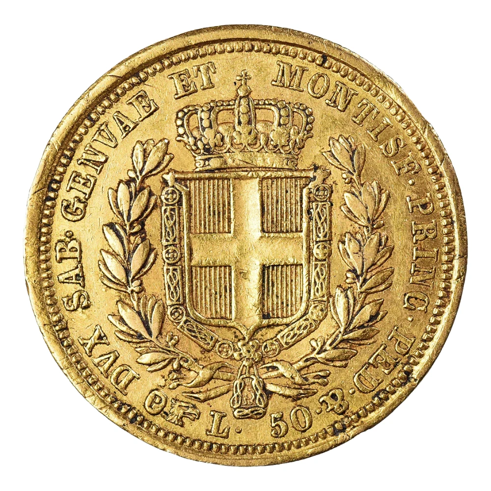 Moneda de Aur 20 Lire Sardinia Carlo Alberto - imagine 2