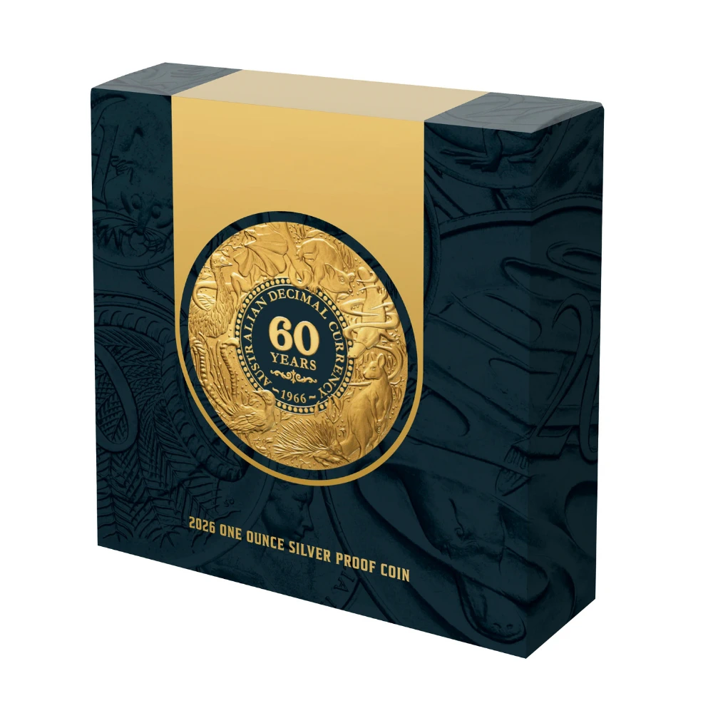 Moneda de Argint 60 de Ani de Moneda Zecimala 2026, Aurire 24K - imagine 6